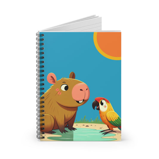 Playful Capy Animals Spiral Notebook - Cute Capybara & Parrot Design, Perfect for Kids, Journaling, School, Gifts, Art Projects