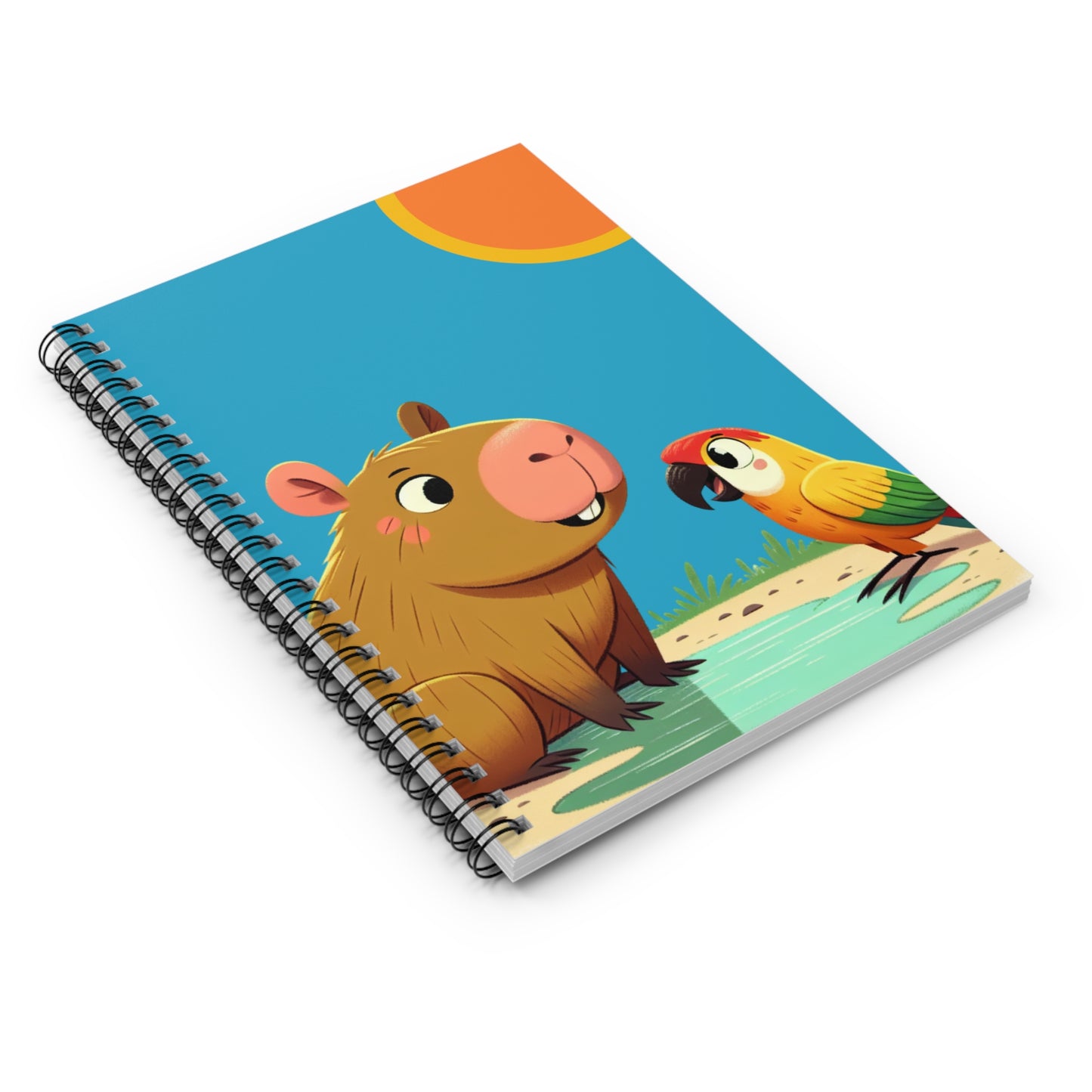 Playful Capy Animals Spiral Notebook - Cute Capybara & Parrot Design, Perfect for Kids, Journaling, School, Gifts, Art Projects