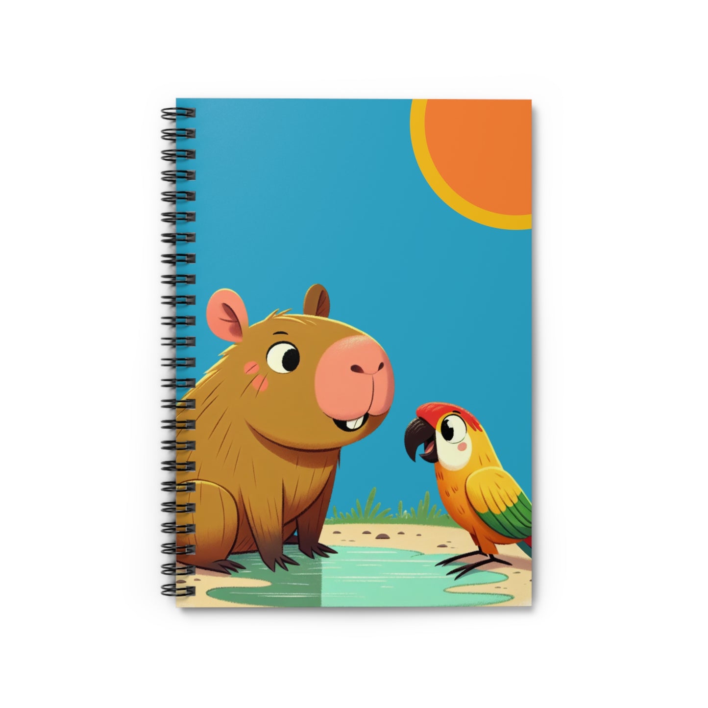 Playful Capy Animals Spiral Notebook - Cute Capybara & Parrot Design, Perfect for Kids, Journaling, School, Gifts, Art Projects