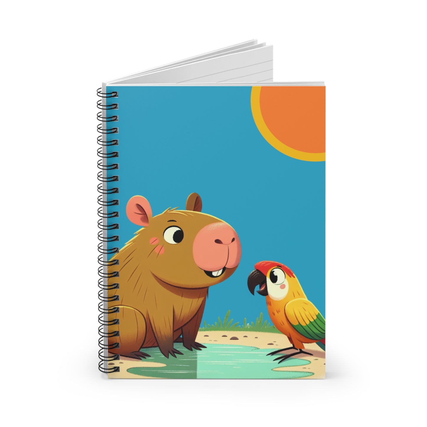 Playful Capy Animals Spiral Notebook - Cute Capybara & Parrot Design, Perfect for Kids, Journaling, School, Gifts, Art Projects